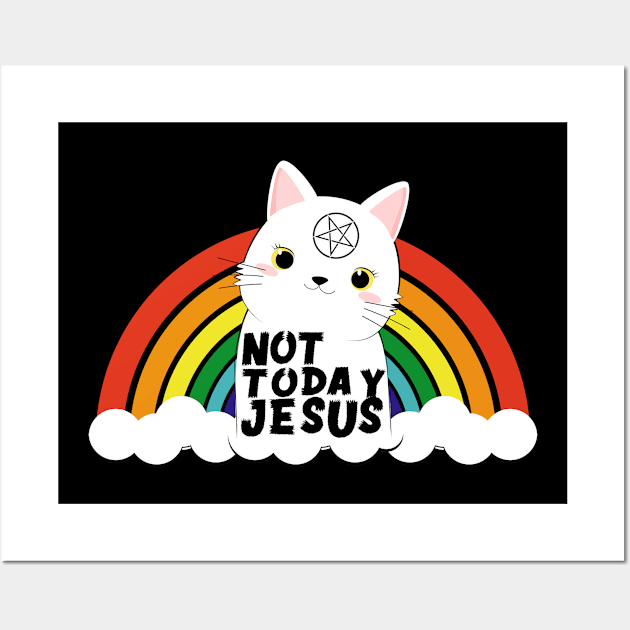 Not Today Jesus Satanic Cat Gothic Gift Idea Wall Art by dconciente